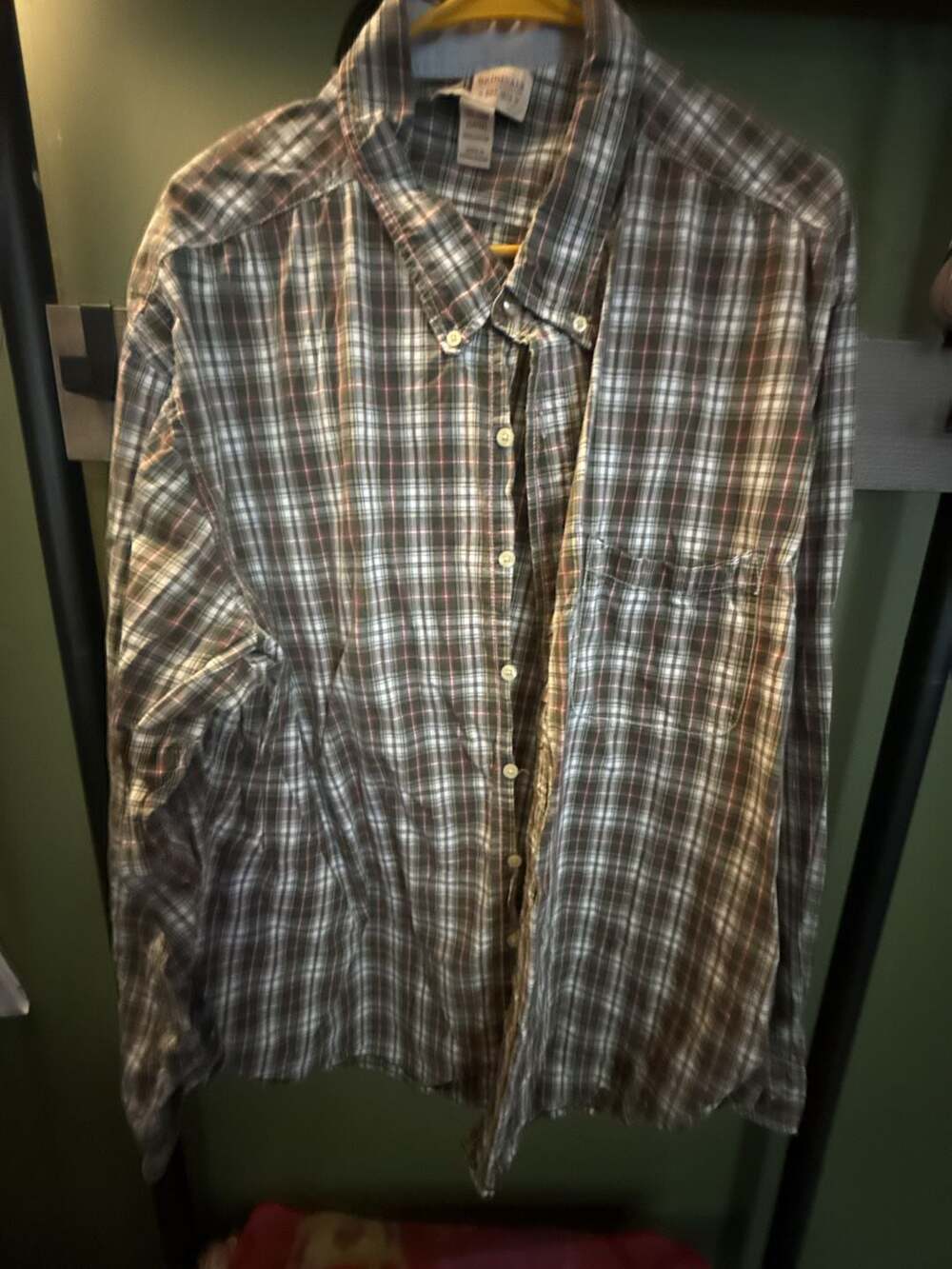 George Long Sleeve Plaid Button-Down Shirt Size 3XL/3XG Green Cotton